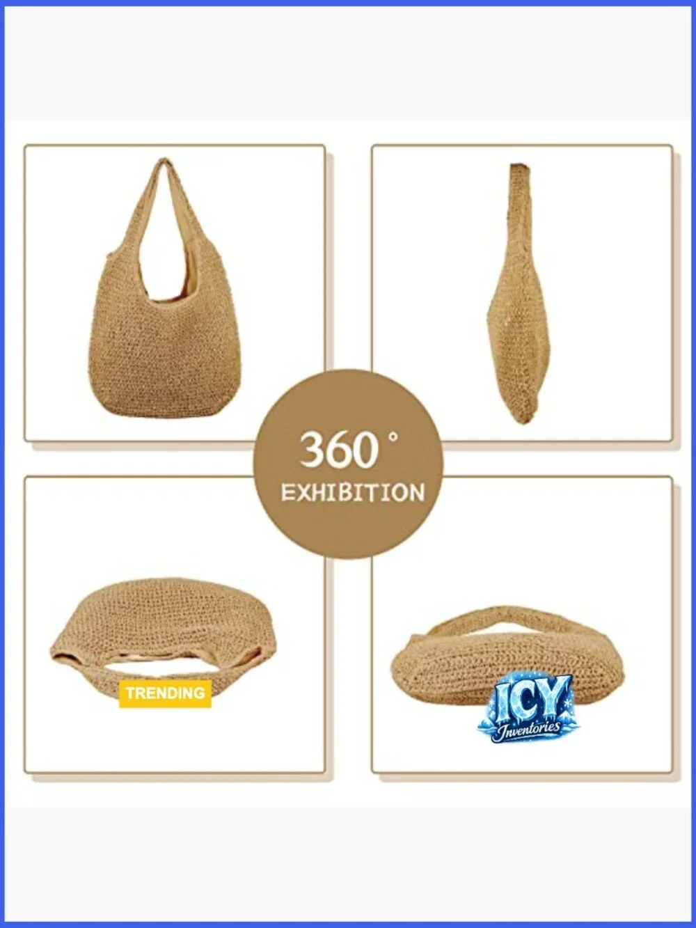 Natural Straw Rattan Basket Weave Hobo Tote Beach Handbag